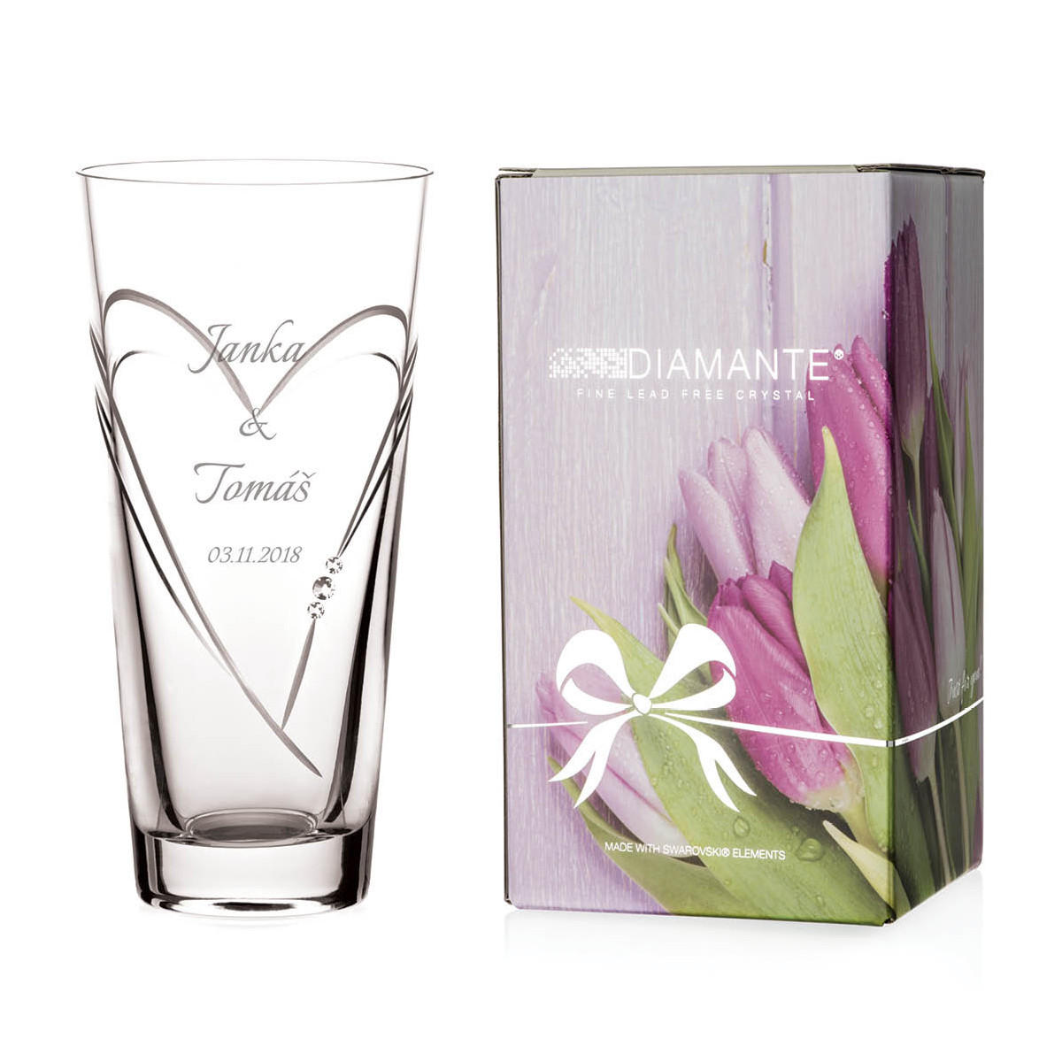 Hearts vrátane gravírovania - 25cm konická váza - Italianno