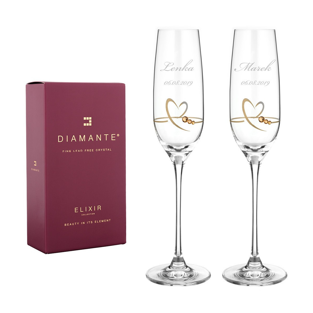 Srdce zo zlata - svadobné poháre na šampanské