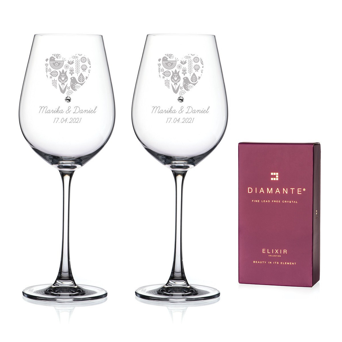 Folklór Hearts - vínové sklenice s gravírováním