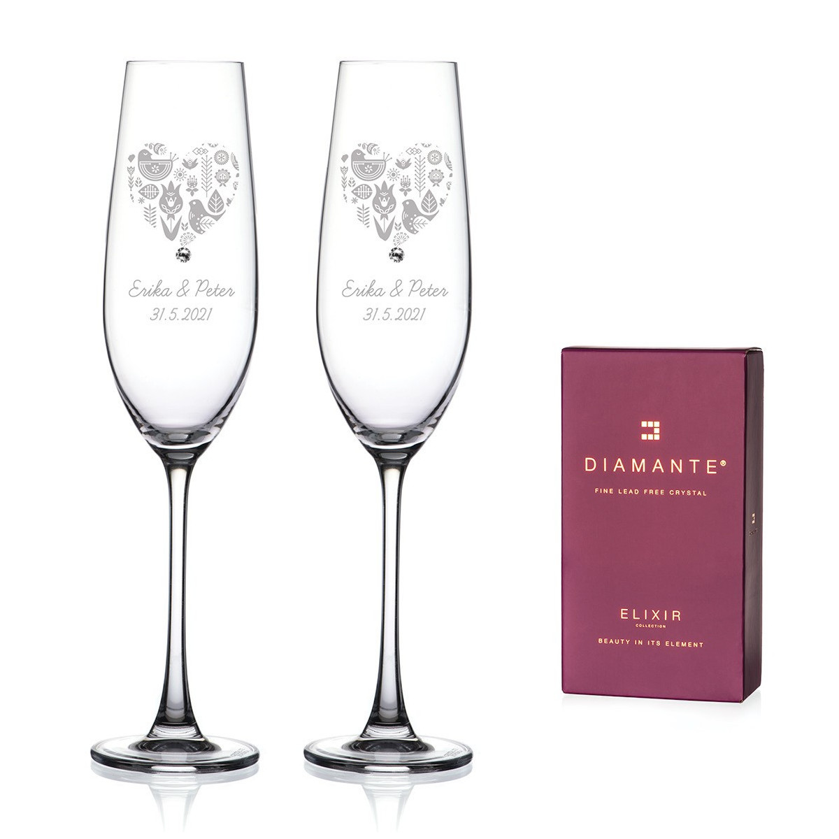 Folklór Hearts - poháre na šampanské s gravírovaním