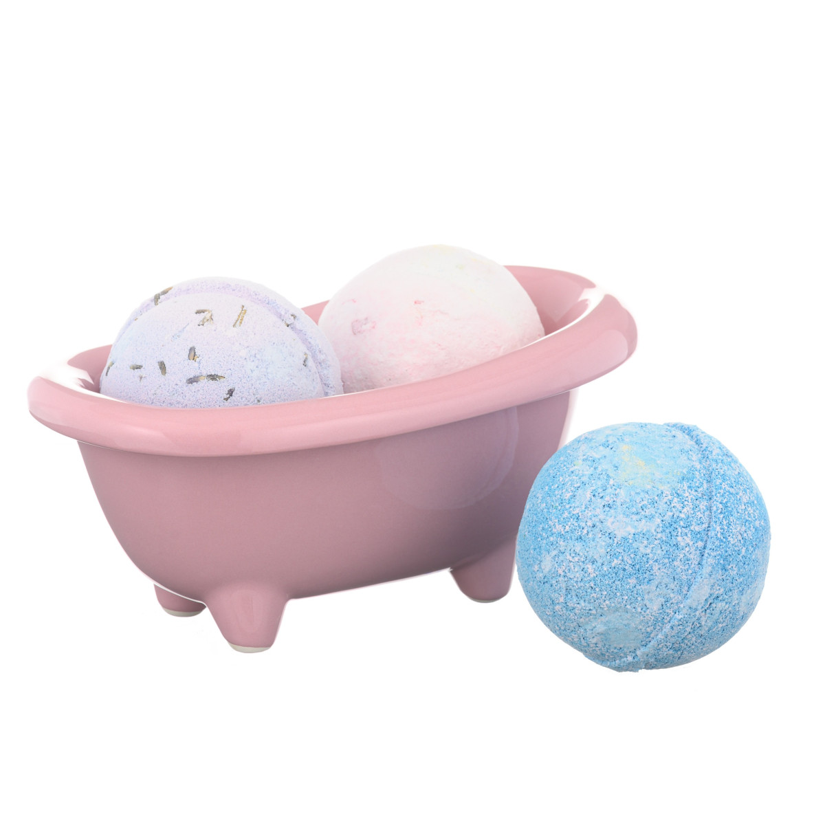Darčekový set - Biela keramická mini vanička a mix 3 šumivých bômb do kúpeľa