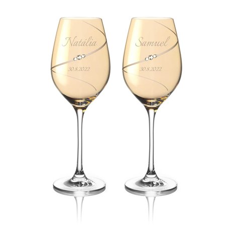 Gold Silhouette pár na biele víno s gravírovaním