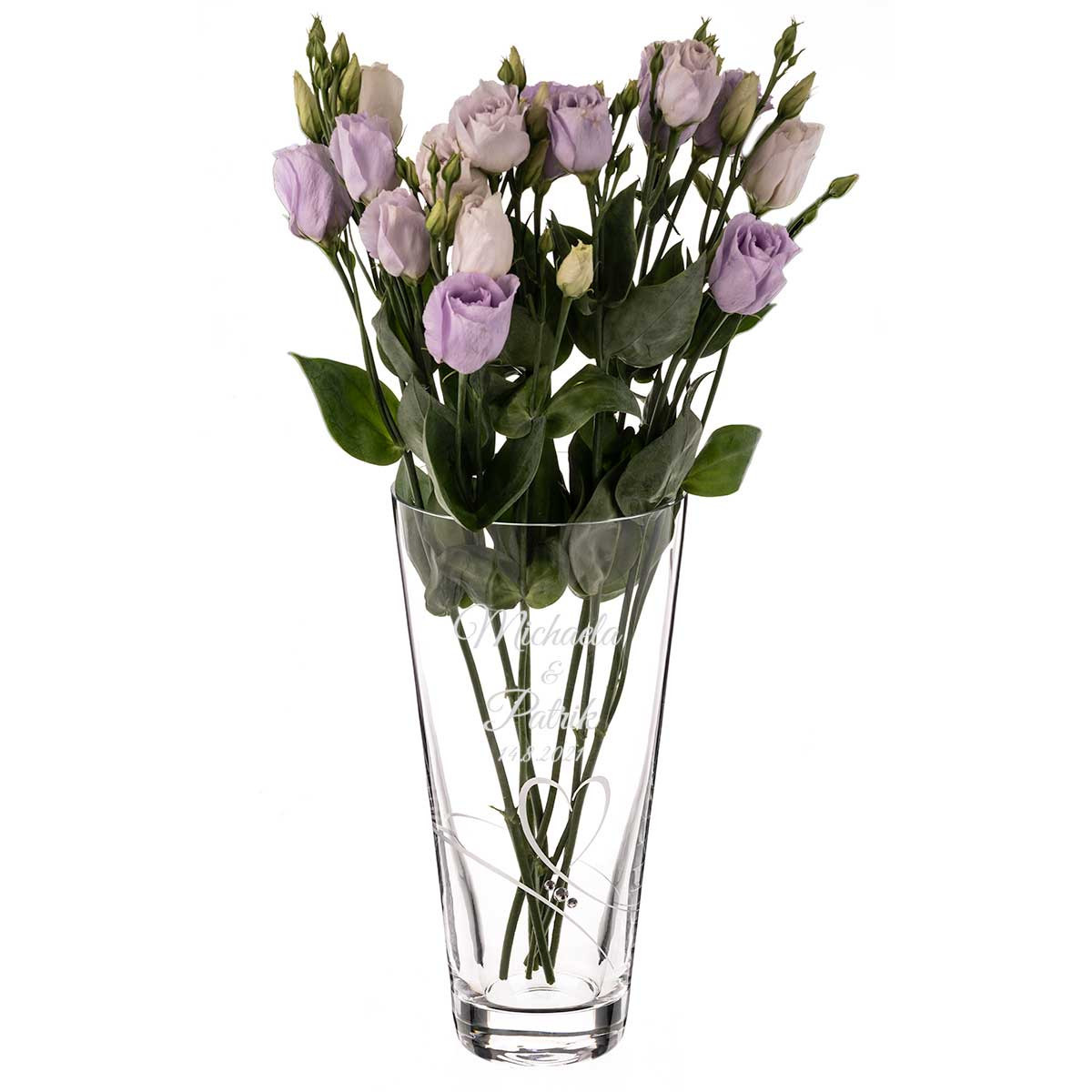 Romance - 25cm váza pre svadobnú kyticu s gravírovaním