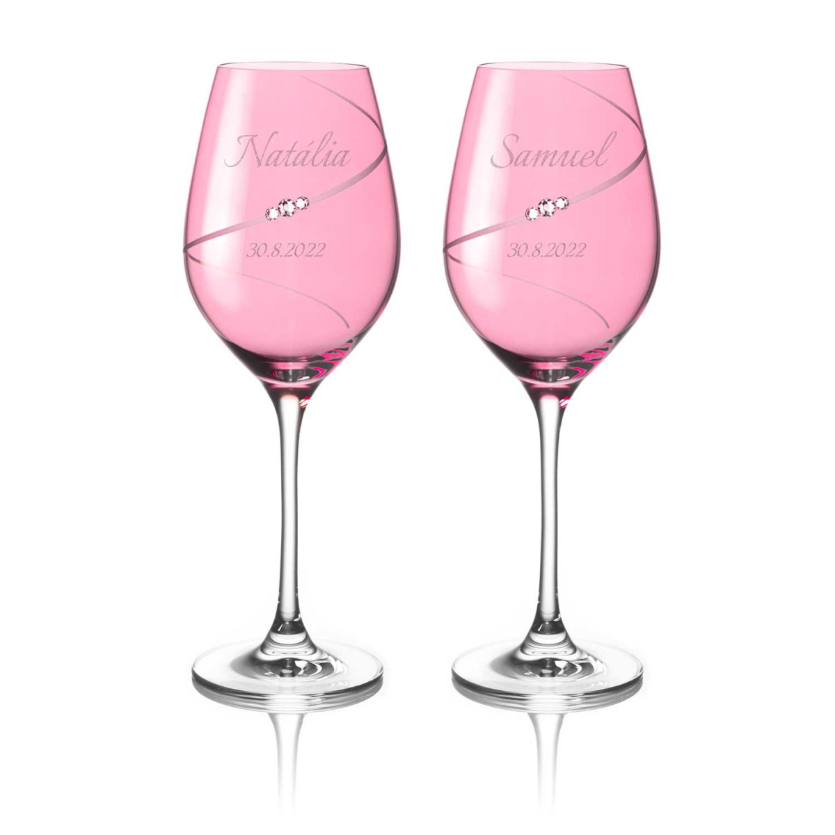 Pink Silhouette gravírované svatební sklenice na bílé víno