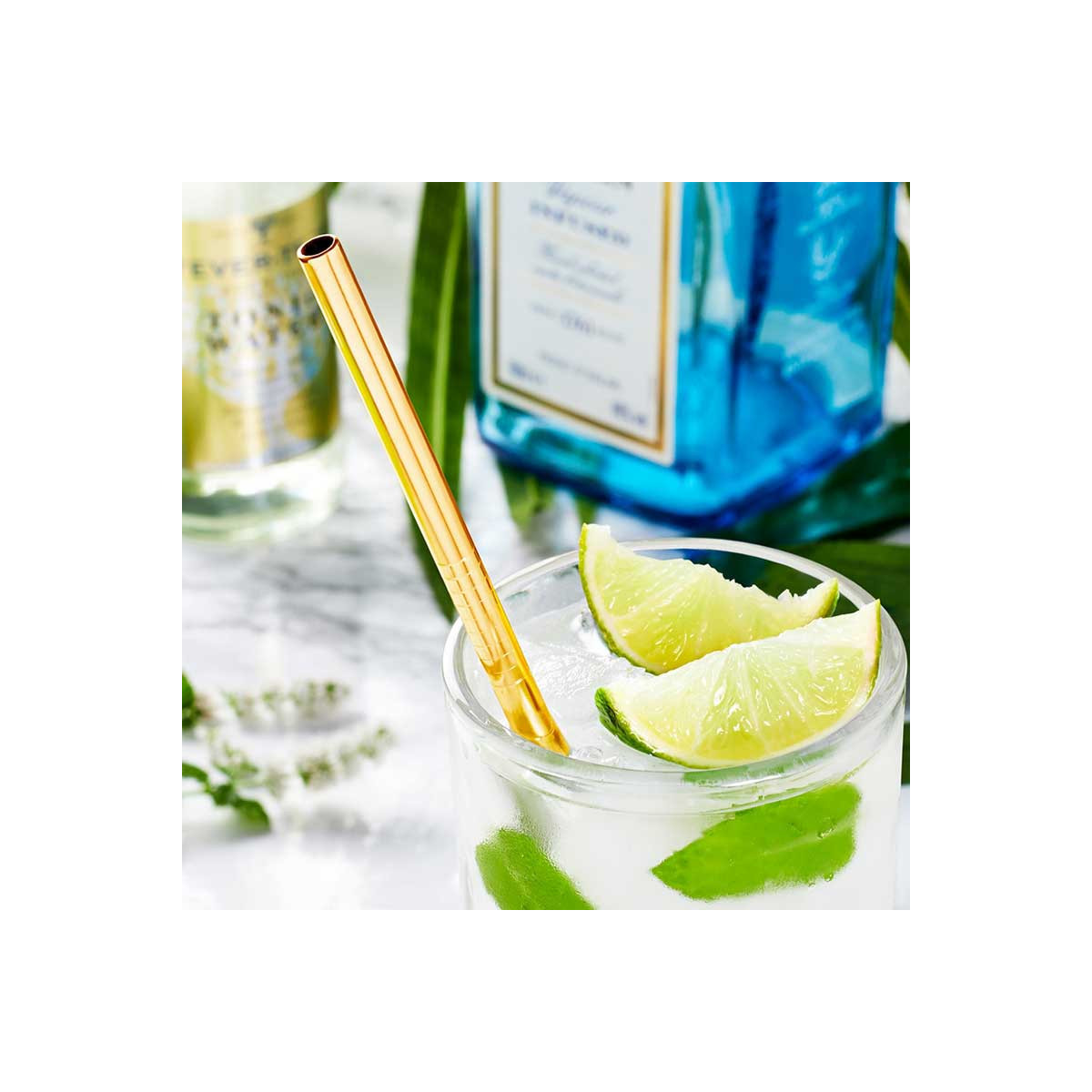 10 dlhých oceľových slamiek v zlatom prevedení + čistiaca kefka