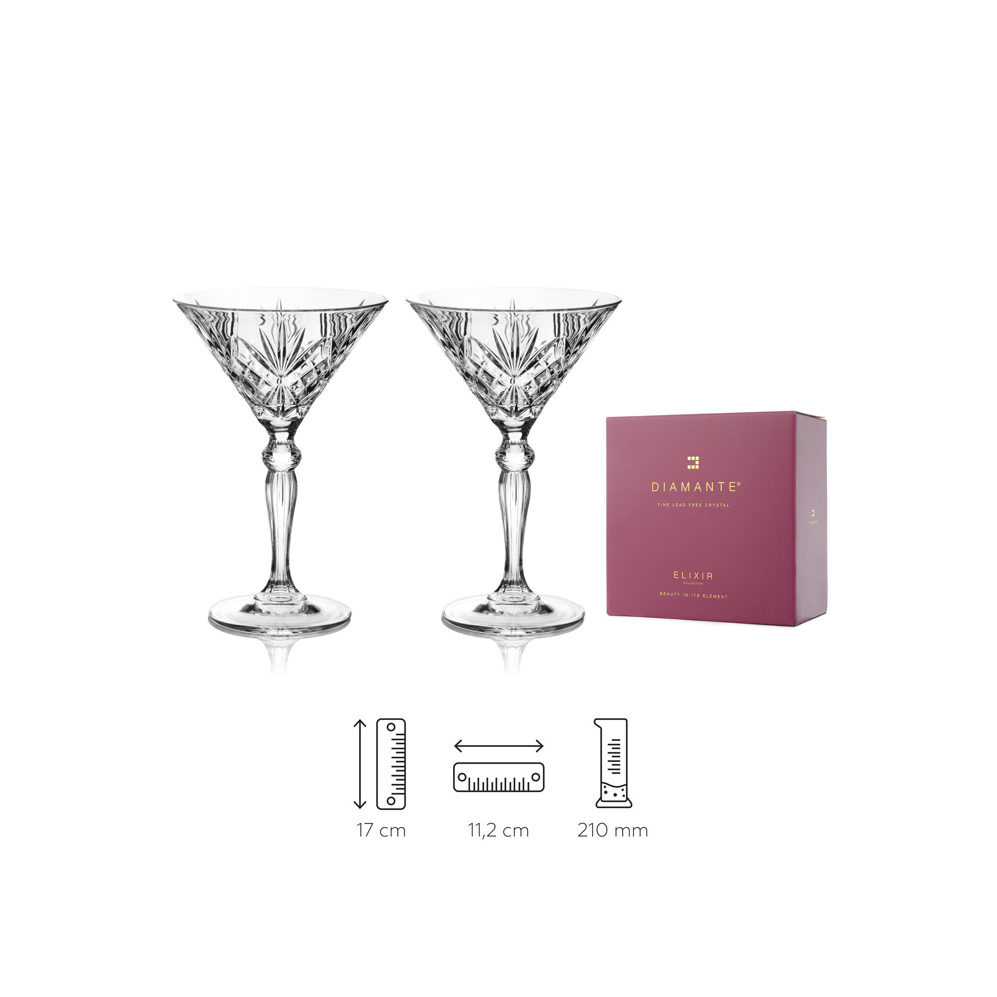 Poháre pre obľubené koktaily ako Cosmopolitan, Martini a Manhattan