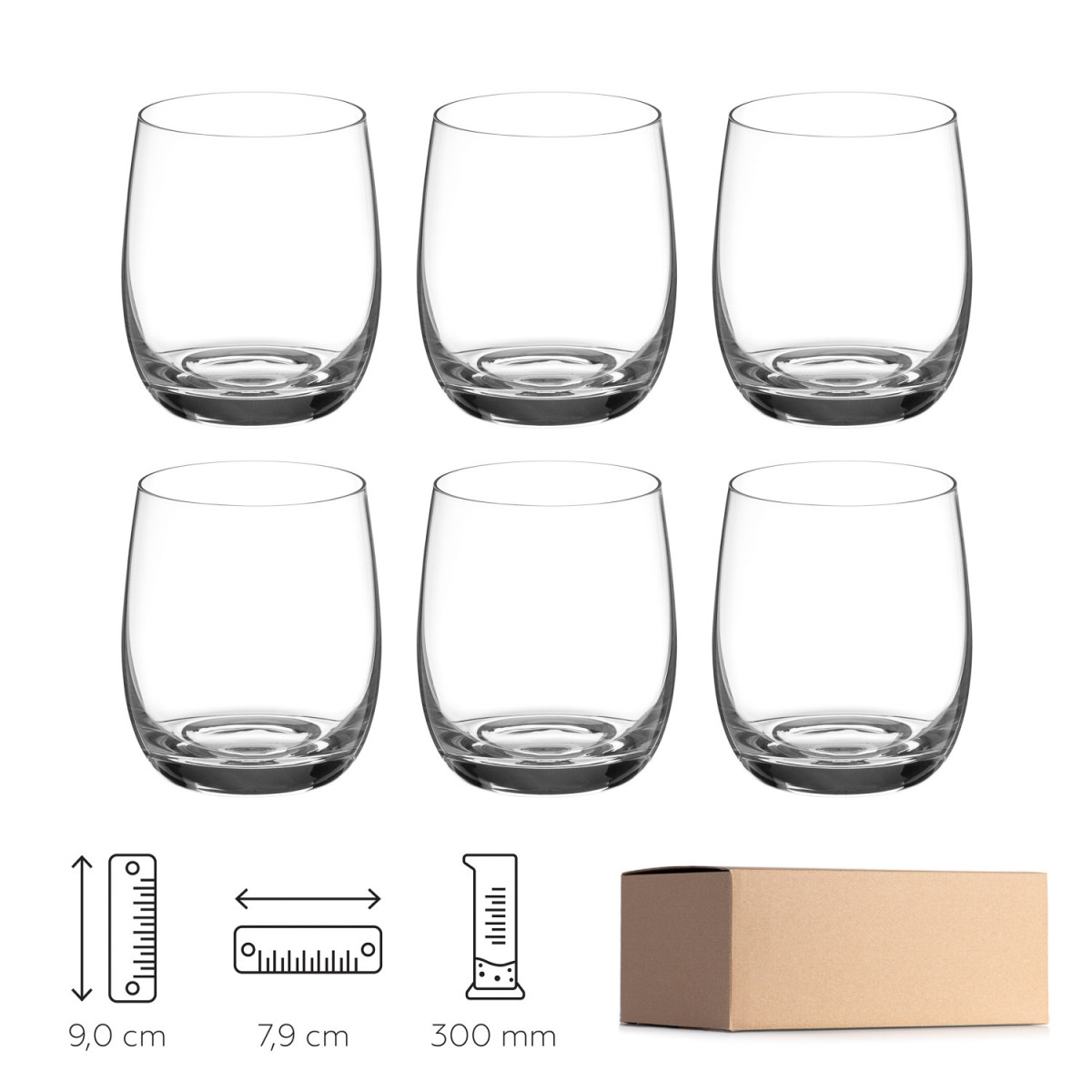 6x Diamante Basics nízky baňatý univerzálny pohár