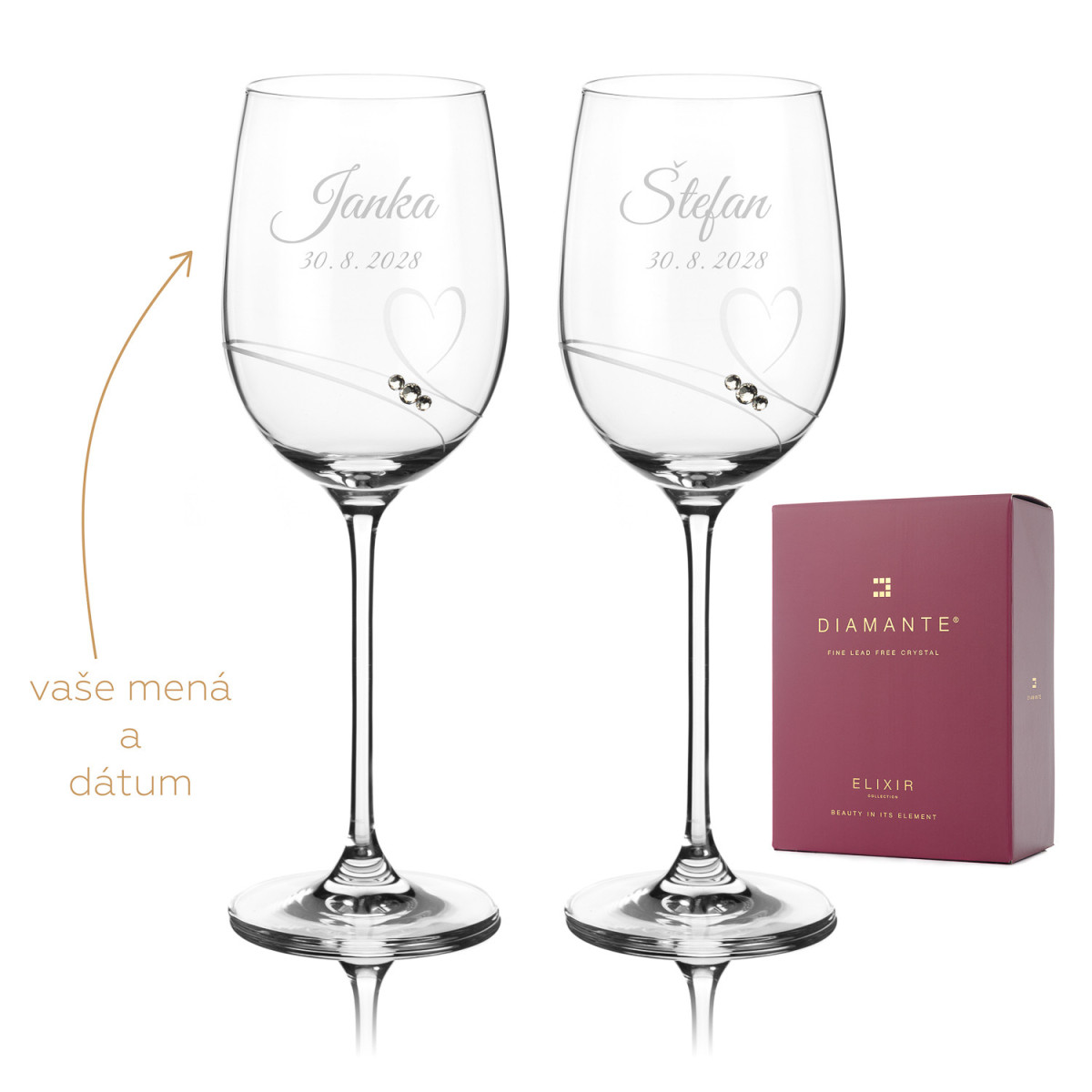 Romance velké víno - svatební sklenice s gravírováním