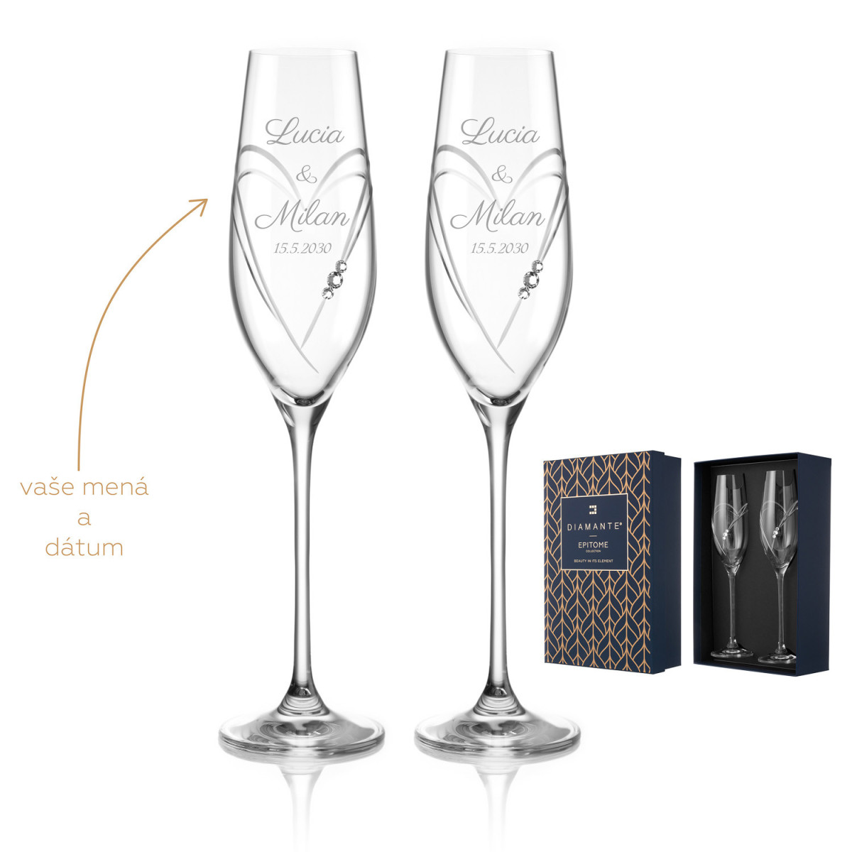 Srdce svatební sklenice s gravírem