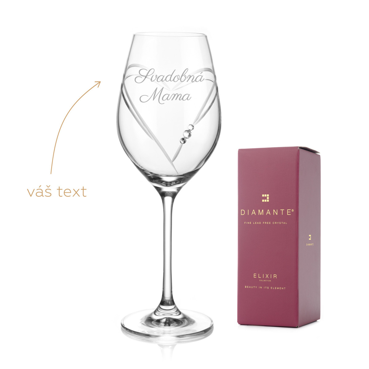 Malá svatební sklenice na víno se srdíčky – gravírovaný romantický dárek