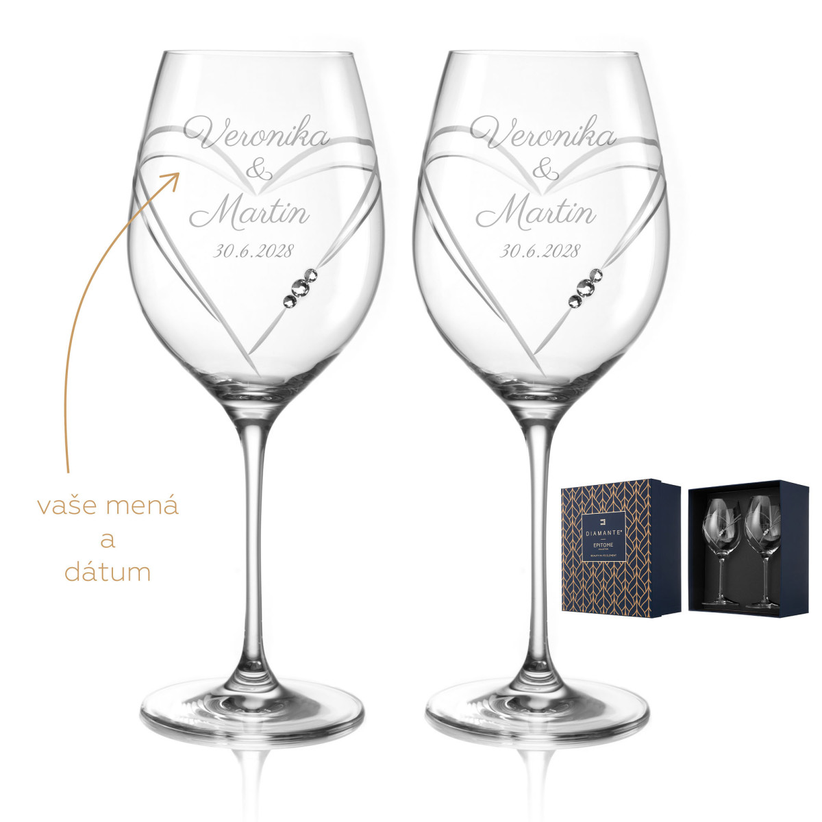 Svadobné poháre so srdcami