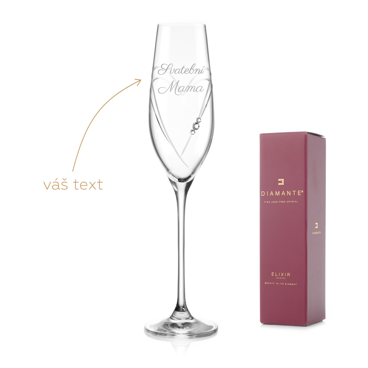 Svadobný pohár na šampanské s brúseným srdcom a gravírovaním pre rodičov