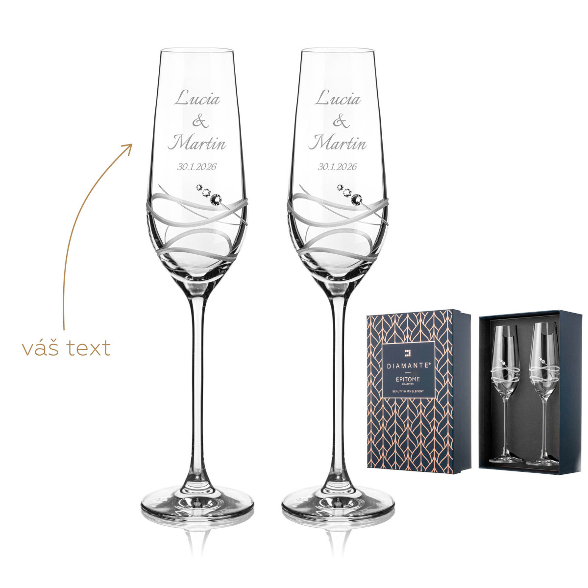 Venezia svatební sklenice na šampaňské zdobené kamínky Swarovski.