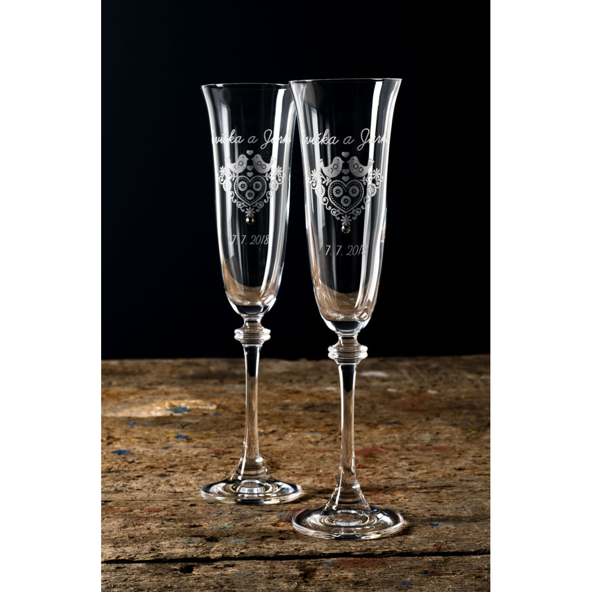 Folklór šampanské - gravírované poháre na šamanské 2 kusy